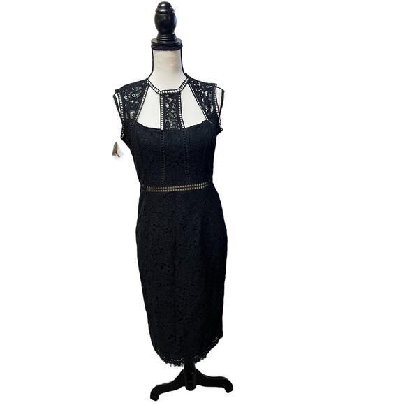 Bardot Splice Panel Lace Cutout Midi Dress in Black size 8 - Picture 3 of 6